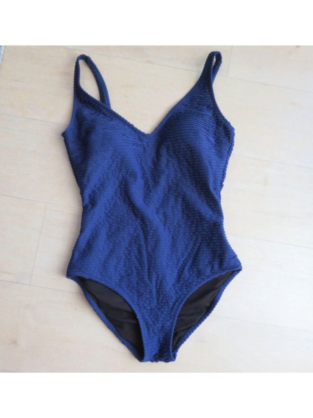 Gottex Blue Textured One Piece Swimsuit V Neck Spaghetti Strap Womens Small
